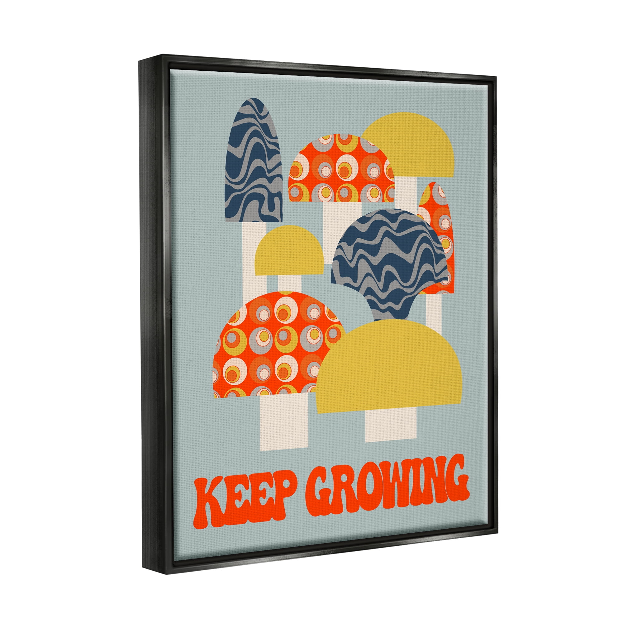 Stupell Industries Keep Growing Retro Mushrooms Botanical & Floral Painting Black Floater Framed Canvas Art Print Wall Art, 17 x 21