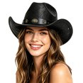 thumbnail image 2 of LILIYA Cowboy Hat,Cowgirl Hat,Western Cowboy Hats for Women/Mens/Straw Casual with Shapeable Wide Brim Cowboy Hat Jazz Cap Unisex Headwear, 2 of 5