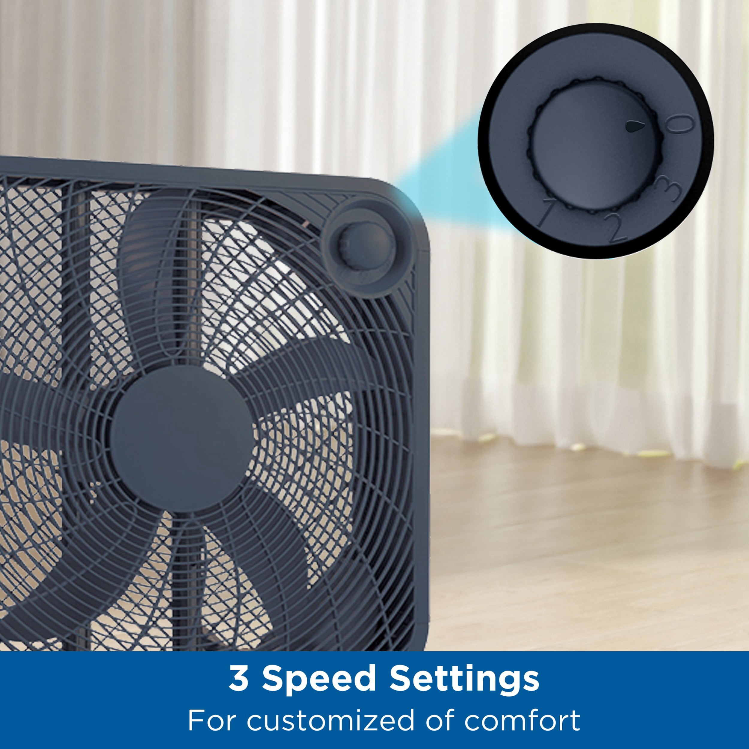 Mainstays 20" 3-Speed Portable Box Fan, FB50-16HI, New, Indigo