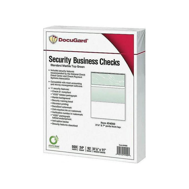 Standard Security Check, 11 Features, 8.5 x 11, Green Marble Top, 500/Ream Standard Security Check, 11 Features, 8.5 x 11, Green Marble Top, 500/Ream