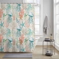 thumbnail image 4 of Teal Jellyfish Starfish Shower Curtains for Bathroom, Summer Beach Coral Shell Retro Washable Fabric Shower Curtain with Hooks Waterproof Bathroom Decor Sets, 66 x 72 Inches, 4 of 9