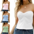 thumbnail image 2 of Womens Summer Strapless Split Hem Crop Tube Top Off Shoulder Sleeveless Ruched Chest Slim-Fit Non-Slip Silicone Bandeau, 2 of 21