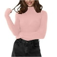 thumbnail image 3 of UPPADA Long Sleeve Turtleneck Sweater Cable Knit Sweatshirts Lightweight Ribbed Sweaters for Women Cute Knitted Warm Fitted Sweater Dressy Blouses Fall Pullover Tops Pink,Free Size, 3 of 9
