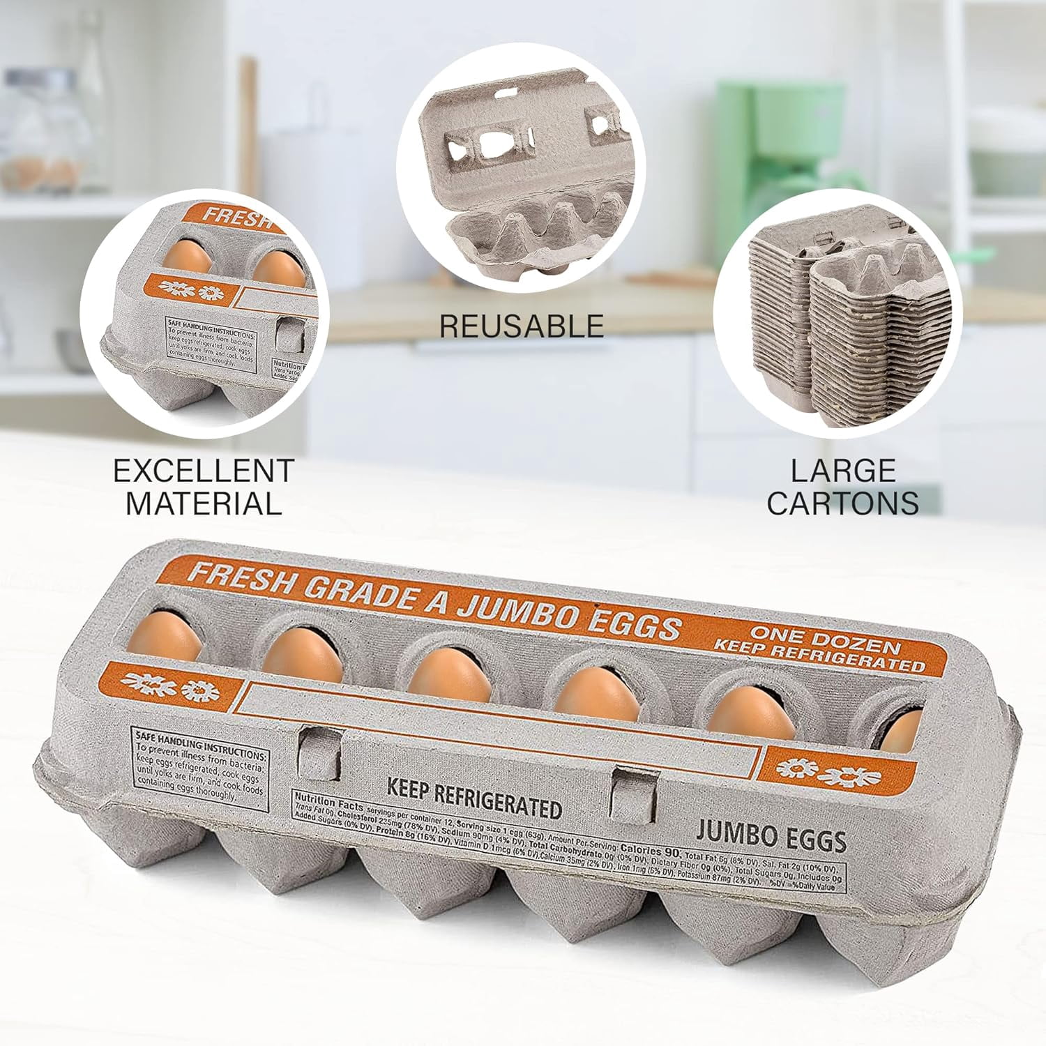 MT Products Printed Beige Egg Cartons - Can Hold 12 Jumbo Eggs - Pack of 200