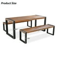 thumbnail image 2 of 3 Pcs Outdoor Dining Table Set With 2 Benches, Unique Top Texture, Acacia Wood Top & Steel Frame, For Outdoor & Indoor, Natural, 2 of 13