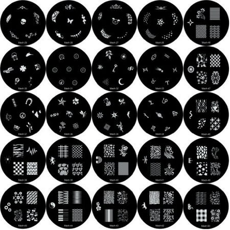 Stamps For Nails MASH Set of 25 Nail Art Nailart Polish Stamp Stamping Manicure Image Plates 26-50 Accessories Set ()