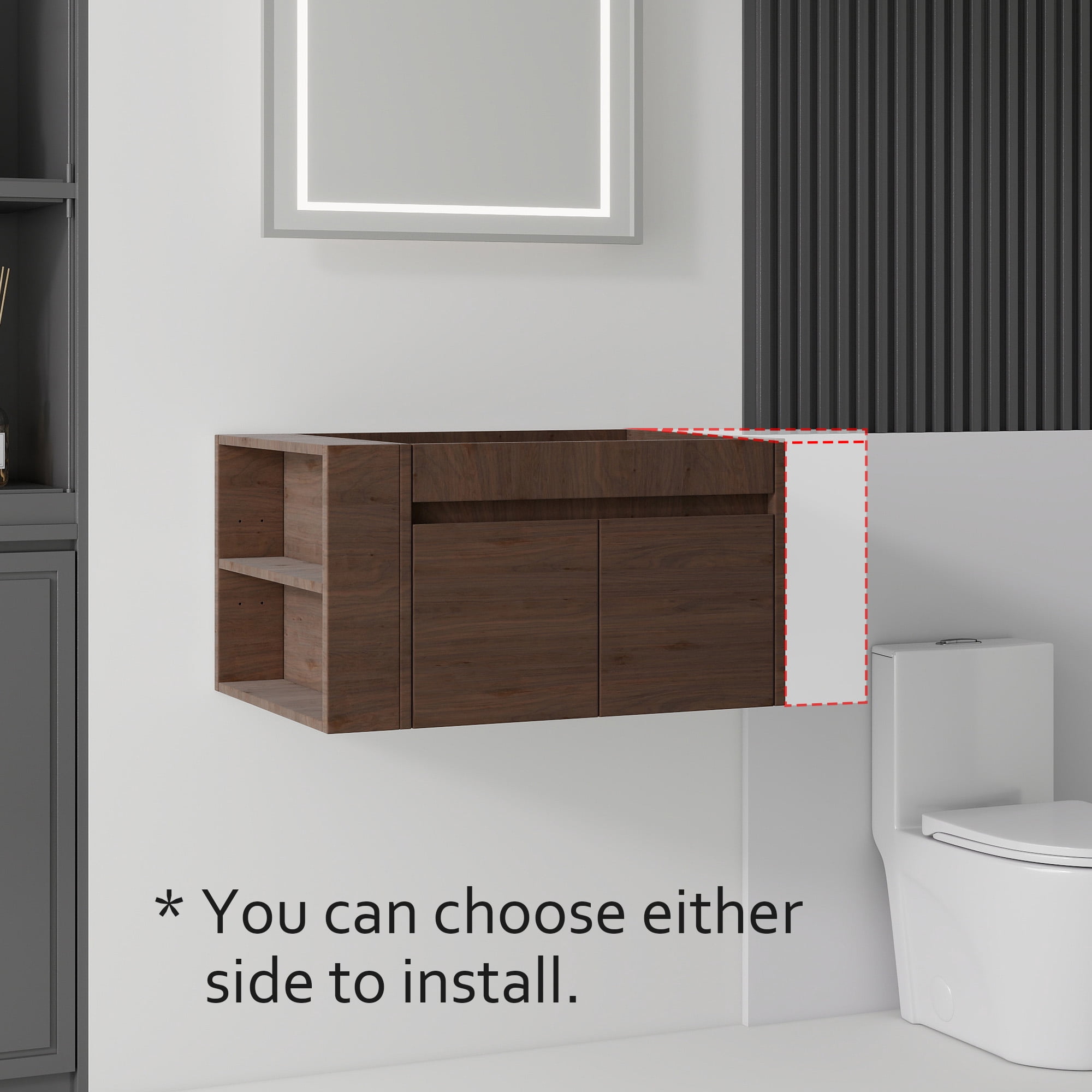 Leumius 30" Floating Bathroom Vanity Cabinet with Open Side Storage Compartment,Soft-Close Double Doors,Wall Mounted Bathroom Cabinet for Small Space,Cabinet Only,Brown