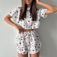 thumbnail image 2 of 2 Piece Short Pajama Set for Women Stylish Print Crew Neck Short Sleeve Tee Shorts Loose Casual Sleepwear Black L, 2 of 9