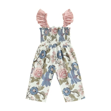 

Sunisery Toddler Kids Baby Girls Summer Clothes Ruffle Floral Jumpsuit Strap Pants Romper Overalls One-Piece Outfits Multicolor 12-18 Months