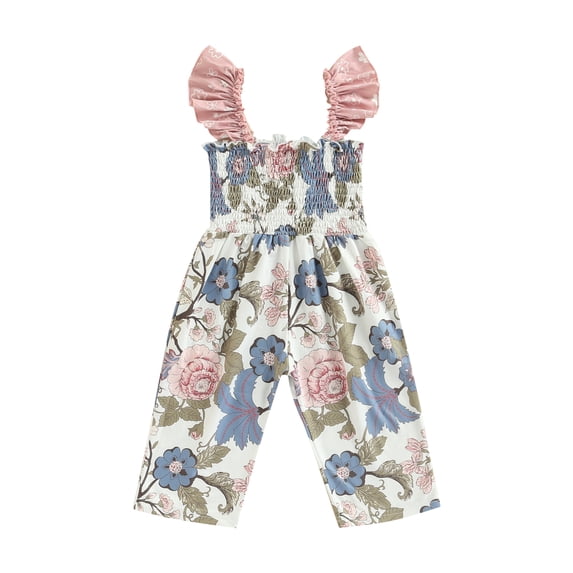 Gureui Toddler Infant Baby Boys Girls Romper, Kids Floral Print Square Neck Fly Sleeve Jumpsuit Casual Wear for Spring Summer