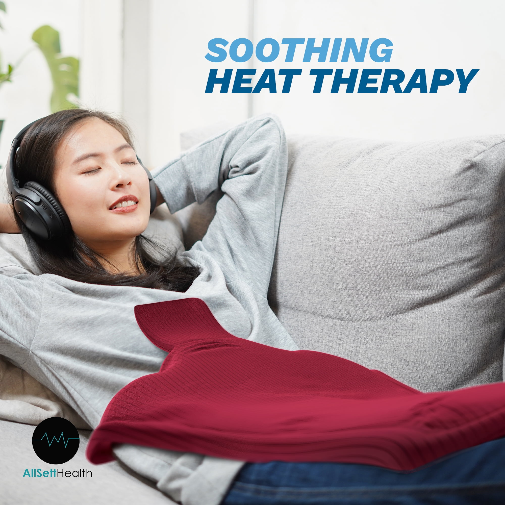 AllSettHealth Heating Pad for Neck Shoulders and Back Pain - 10 Temperature Settings for Heat Therapy with Auto Shut-Off - Detachable Led Controller - Plush Red Fabric with Weighted Beads- 35x27”