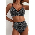 thumbnail image 5 of SHEWIN Swimsuit Women Embroidered Floral Textured Bikini Sets 2 Piece High Waisted Bathing Suits Lace Up Back Scalloped V Neck Swimwear, 5 of 8
