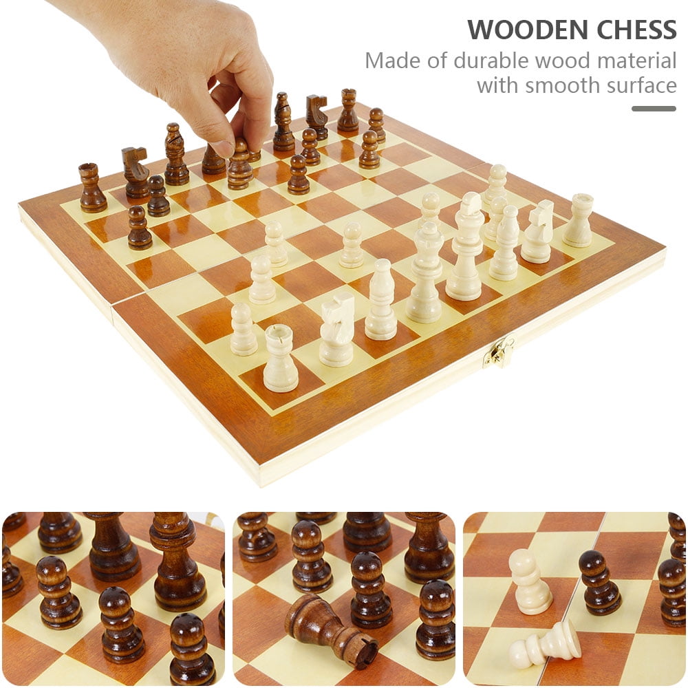 Chess Set Vintage Board Wooden Box Pieces Wood Game Carved Folding 6inch 