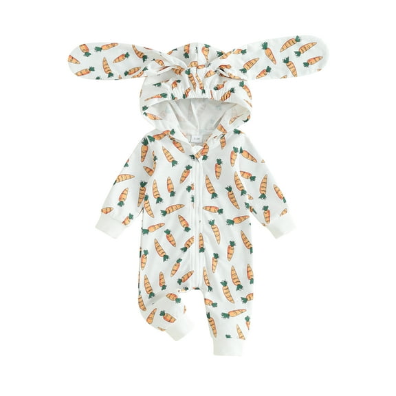 Newborn Baby Boy Girl Easter Outfit Bunny Ear Hooded Long Sleeve Romper Jumpsuit 3 6 12 18 24 Months Cute Spring Clothes