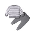 thumbnail image 2 of LAPAKIDS Toddler Infant Baby Boy Fall Winter Clothes Long Sleeve Striped Top Elastic Waist Pants Outfits Set 6-9 Months, 2 of 6