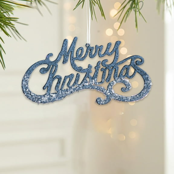 Sequin Christmas Sign Hanging Ornament, "Merry Christmas" Glitter Decoration for Tree and Garland, Festive Holiday Decor(Blue)