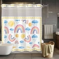 thumbnail image 5 of No Hook Rainbow Sunshine Shower Curtain with Snap in Liner Set, Rainy Cute Yellow Border Waterproof Fabric Bathroom Curtains with See Through Top Window, Hotel Style Standard 72 x 72 Inch, 5 of 8
