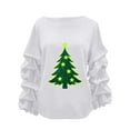 thumbnail image 2 of Yteetum Christmas Sweatshirt for Women Oversized Crewneck Pleated Ruffle Trim Drop Shoulder Pullover Hoodless Sweatshirts Womens Casual Xmas Graphic Print Round Neck Loose Lantern Sleeve Sweatshirts, 2 of 5
