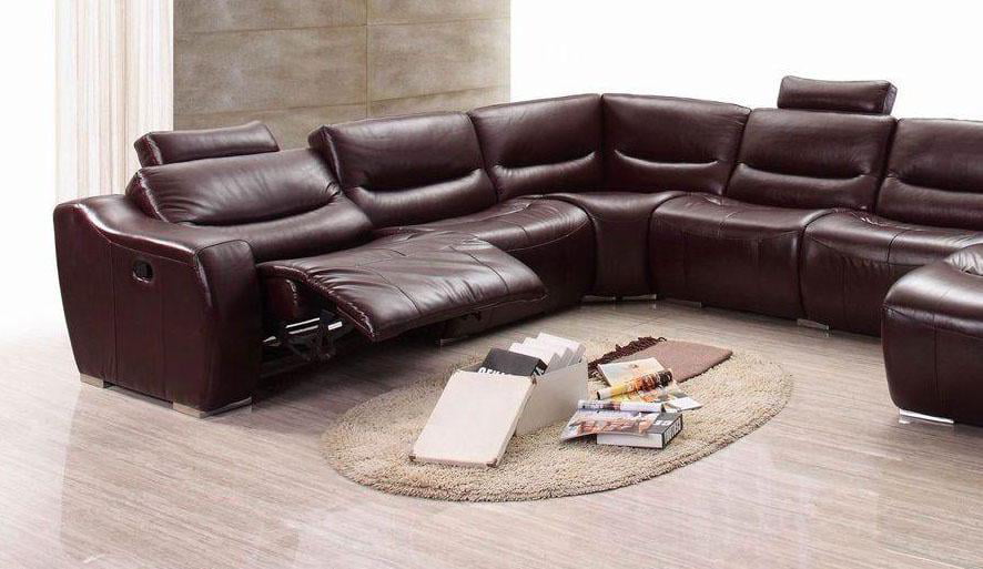 Modern Dark Brown Genuine Italian, Pure Leather Sectional Sofas With Recliners