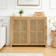 thumbnail image 3 of Rattan Sideboard Buffet Cabinet, 39.4" Small Boho Wooden Console Table with 2 Rattan Doors, Thin Narrow Kitchen Storage Cabinet for Living Room Entryway, 3 of 9
