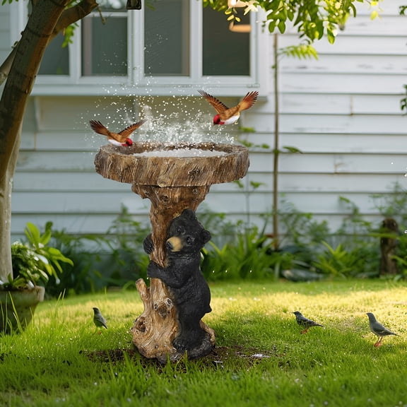 23.6”Tall Resin Outdoor Bird Baths for Garden - Outdoor Standing Birdbath with Bear Statue, Pedestal Birdbaths for Outdoors, Garden, Patio, Lawn, Backyard