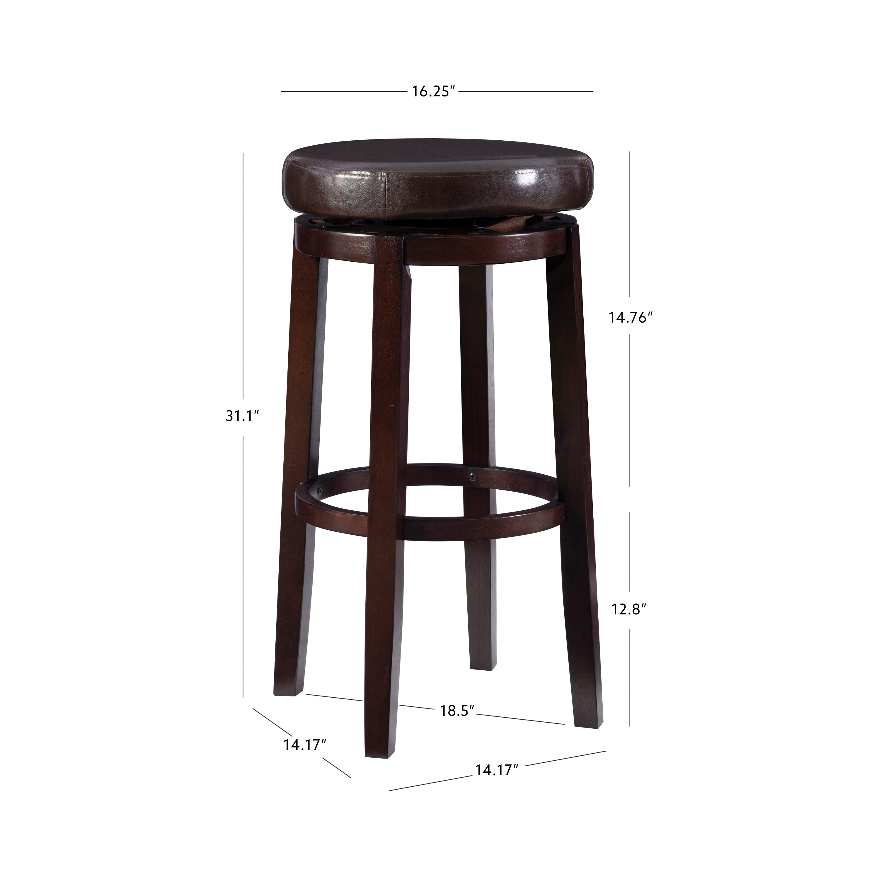 Linon Arlene 31" Indoor Backless Swivel Bar Stool, Brown/Brown Faux Leather