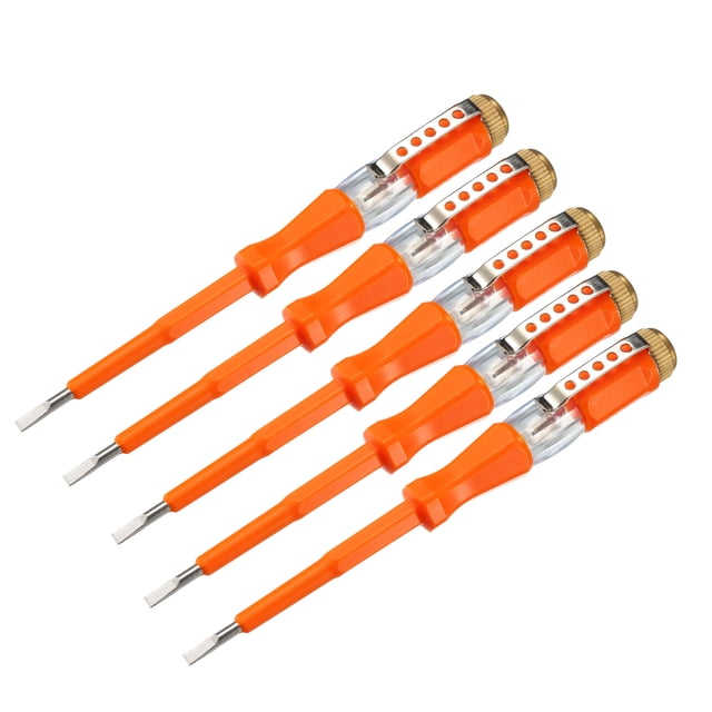 Destornillador de prueba de voltaje AC100-500V con tubo de neón ranurado, Naranja 5pcs