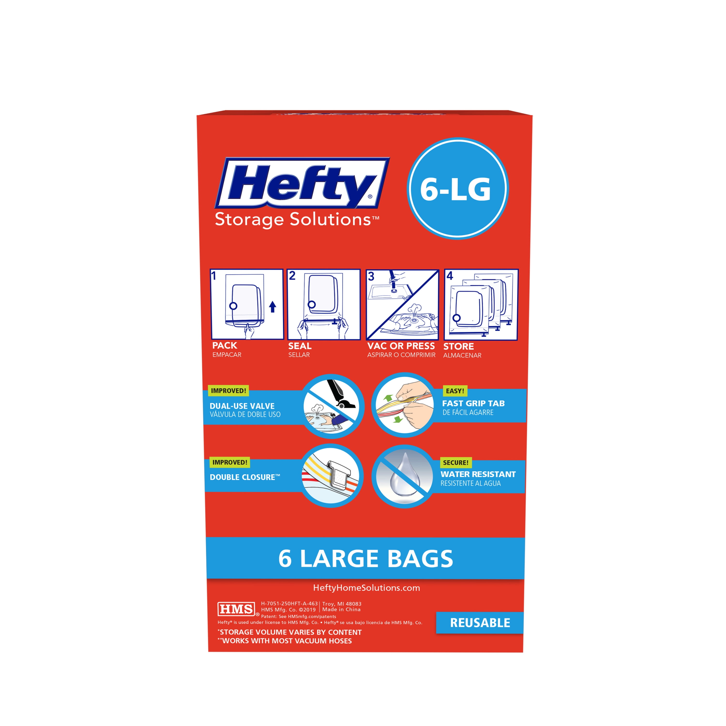 Hefty Shrink-Pak - 6 Medium Zipper Vacuum Storage Bags for Storage for  Clothes, Pillows, Towels, or Blankets - Space Saver Vacuum Sealer Bags  Ideal