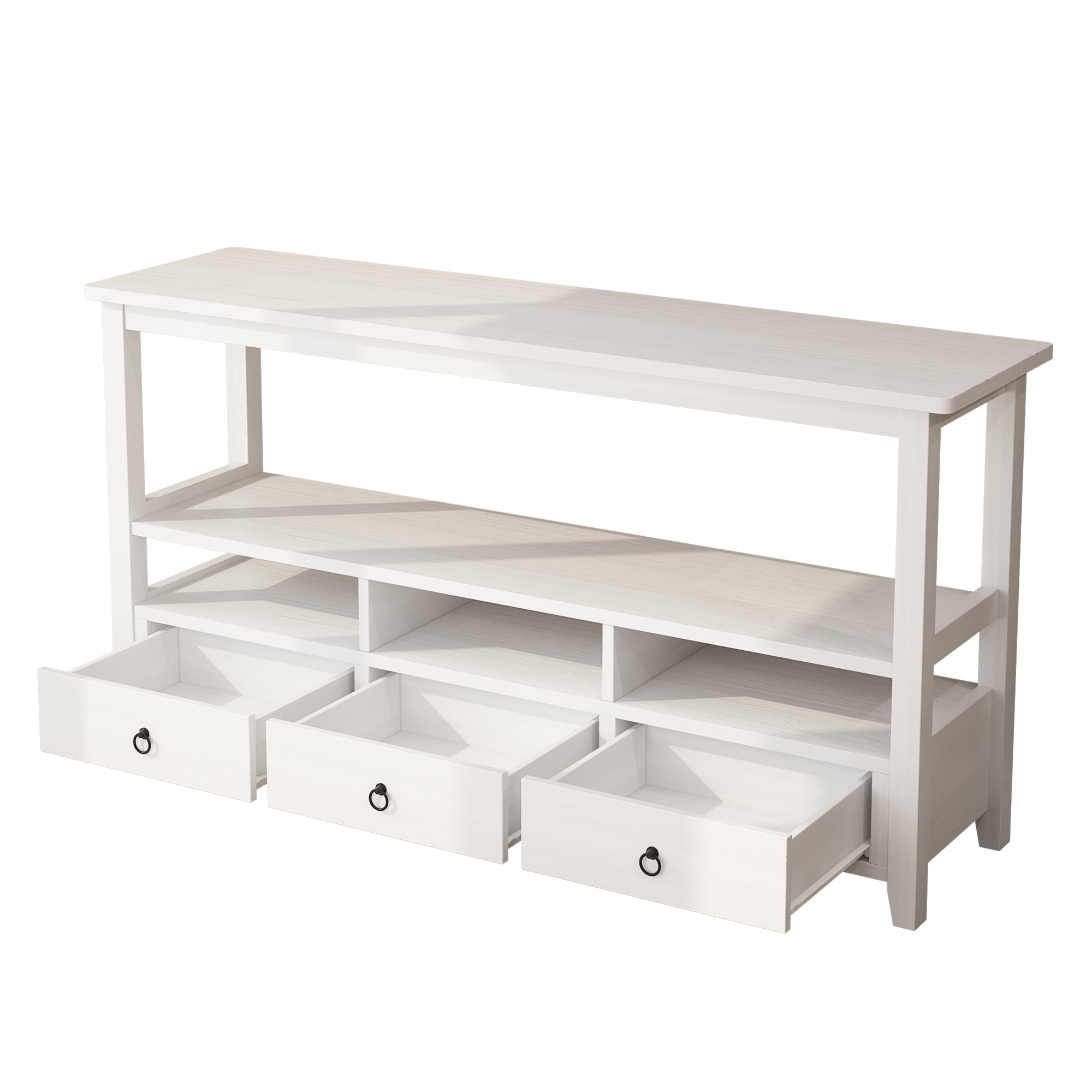 Ktaxon 58" Mid-Century Console Table with 3 Drawers, Sofa Table Entryway Table Living Room Storage Table with 4 Shelves for Hallway, Entry, Foyer, Office, White