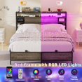 thumbnail image 4 of Homieasy Twin Size Bed Frame with Storage Headboard, Power Socket and Smart LED Lights, Sturdy and Stable Platform Bed, Heavy Duty Metal Slats, Noise Free, Easy to Assemble, Black Oak, 4 of 7
