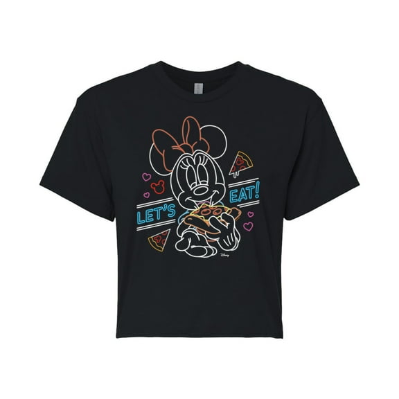 Disney - Minnie Mouse - Let's Eat Pizza - Juniors Cropped Cotton Blend T-Shirt