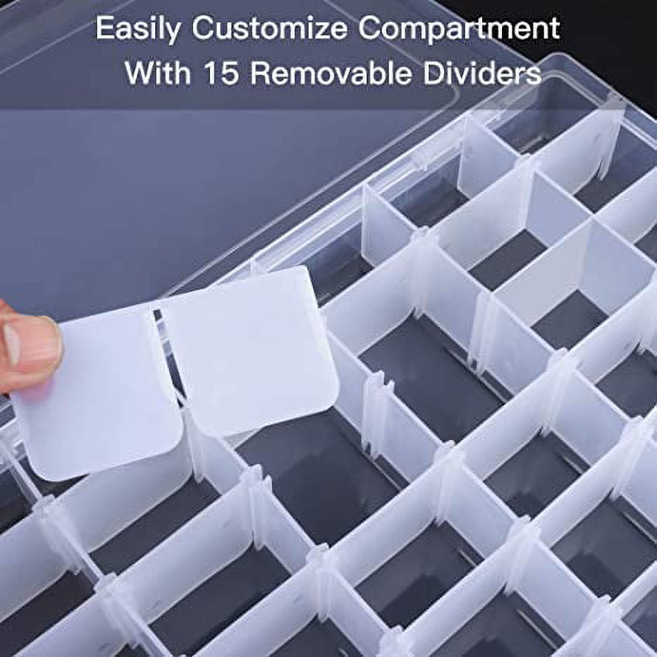 Namzi 36 Grids Clear Plastic Bead Organizer Jewelry Storage Box for Bead Storage, Felt Board Letters, Fishing Tackle, Loom Bands, Craft, Rock Collection with Adjustable Dividers (4 Packs)