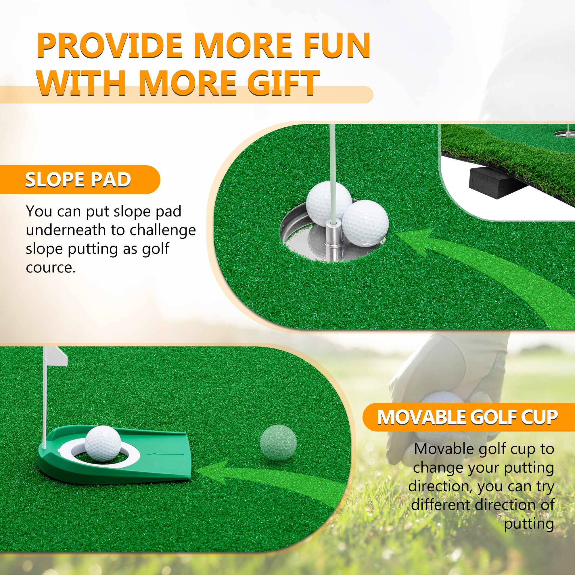 EUROCO 10x5FT Golf Putting Green, Indoor/Outdoor Golf Training Mat, Professional Golfing Practice with 3 Holes, 3 Flags and Cup