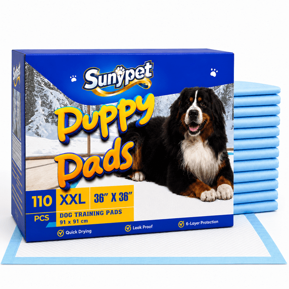 Sunypet Puppy Pads Disposable Dog Potty Training Pads, Quick Dry, Ultra Absorbent, XXL 36" x 36", 110ct
