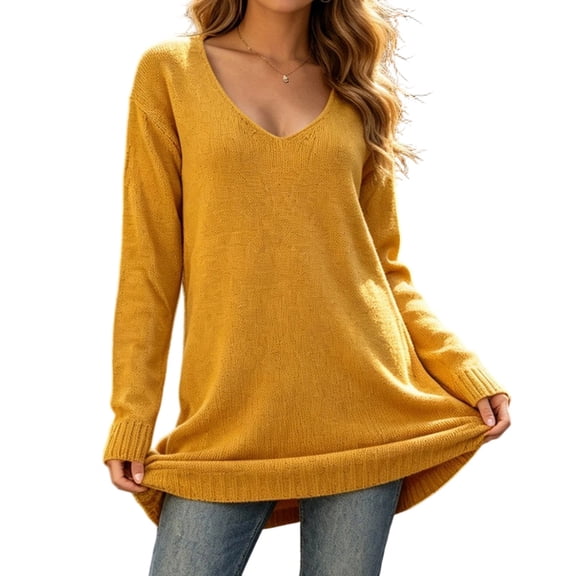 BUIGTTKLOP Sweaters for Women Fall Long Sleeve Knit Tops V Neck Pullover Tops Loose Fit Tunic Sweater