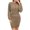 Khaki, variant on IROINNID Rollbacks Long Sleeve Dress for Women Wedding Guest Dresses Thigh-Length Cocktail Dress Round Neck Long Sleeve Lace Up Pleated Design Solid Color Dress,Gray