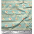 thumbnail image 1 of Soimoi Green Poly Georgette Fabric Leaves,Peach Flower & Stripe Printed Fabric 1 Yard 52 Inch Wide, 1 of 3