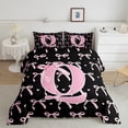 thumbnail image 2 of jejeloiu Monogrammed Q Queen Comforter Set,Cute Bow Bowtie Bedding Sets,Pink Black Bedding Comforter Set,Microfiber Room Decorative Reversible,3-Piece, 2 of 8