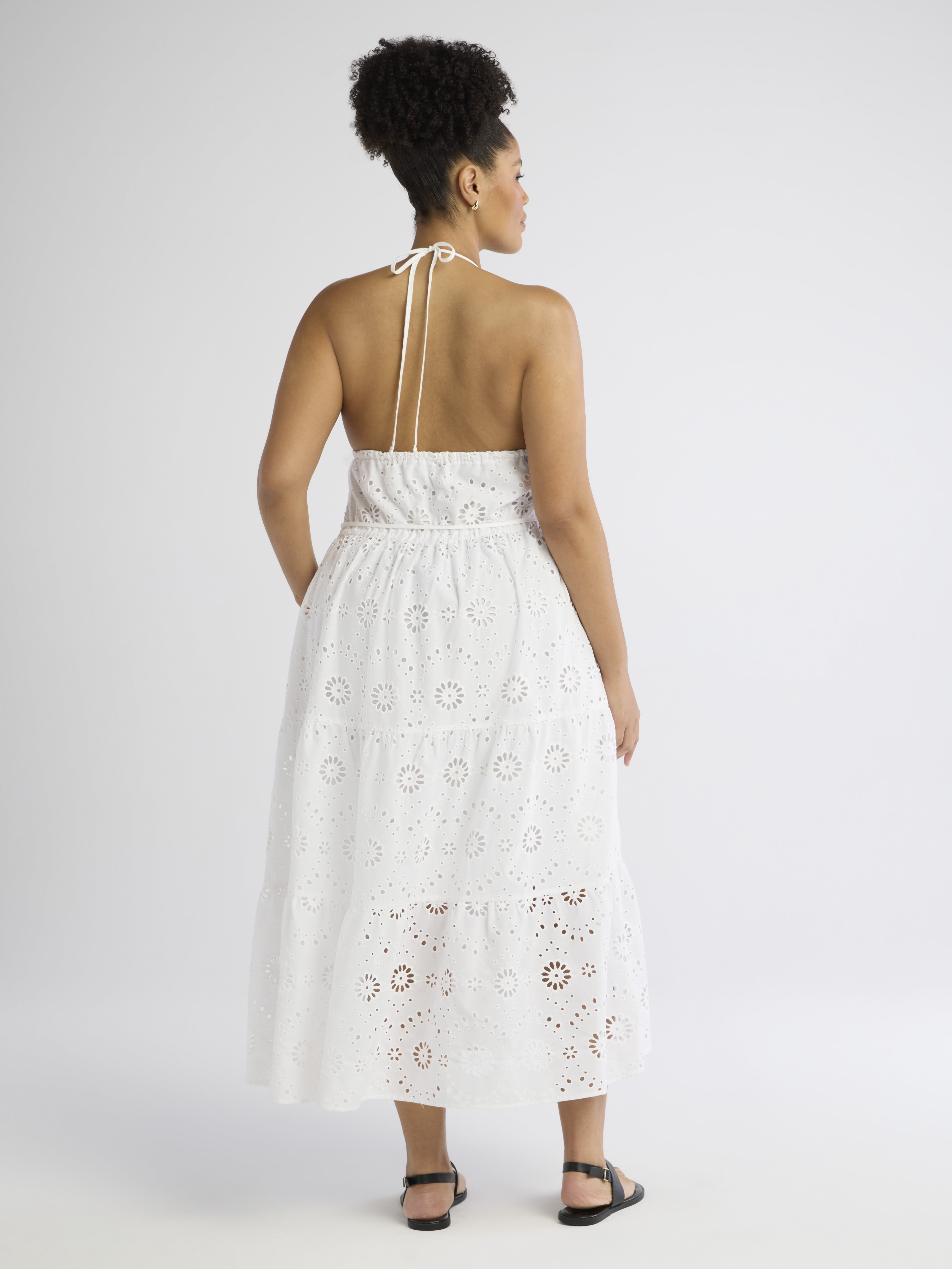slim fit dress slacks Eyelet Lace Halter High-Low Tiered Maxi Dress – The A-Line main image 0