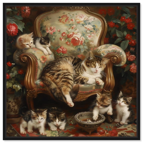 Lounging Cats Canvas Modern Classic Art by Art Remedy, Black Frame, 12 x 12