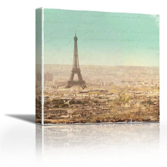 Eiffel Landscape Letter Blue II - Contemporary Fine Art Giclee on Canvas Gallery Wrap - wall décor - Art painting - 18 x 18 Inch - Ready to Hang