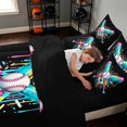 thumbnail image 4 of Manfei Sport Queen Bedding, Baseball Game Bedding Comforter Set Queen, HotPink Cyan Yellow Black, Black Reversible 7-Piece, 4 of 6
