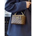 thumbnail image 3 of RUMANLAND Women's Brown Quilted Top Handle Crossbody Bag, 3 of 9