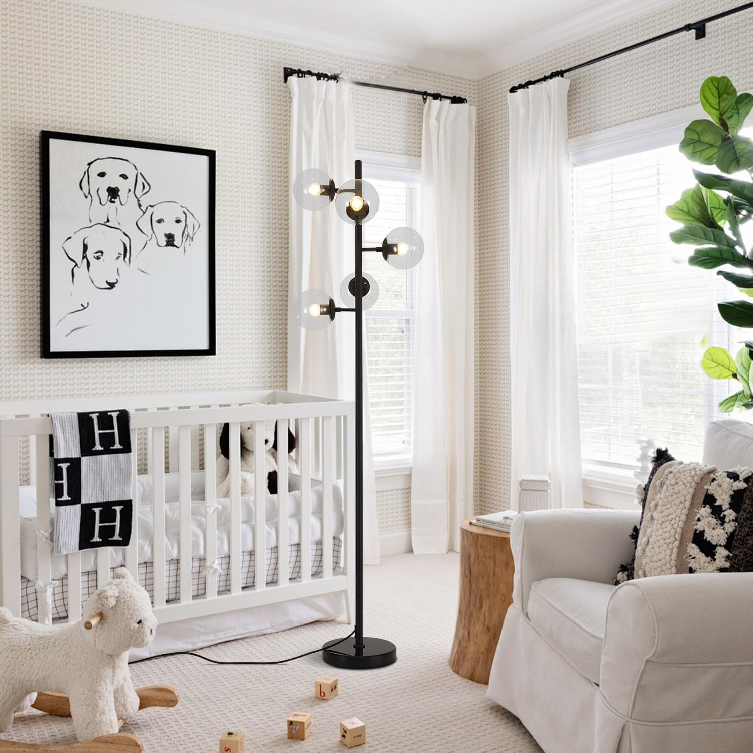 KCO Lighting 5 Light Globe Floor Lamp Black Tall Floor Lamp Mid Century Modern Standing Light Contemporary Standing Lighting