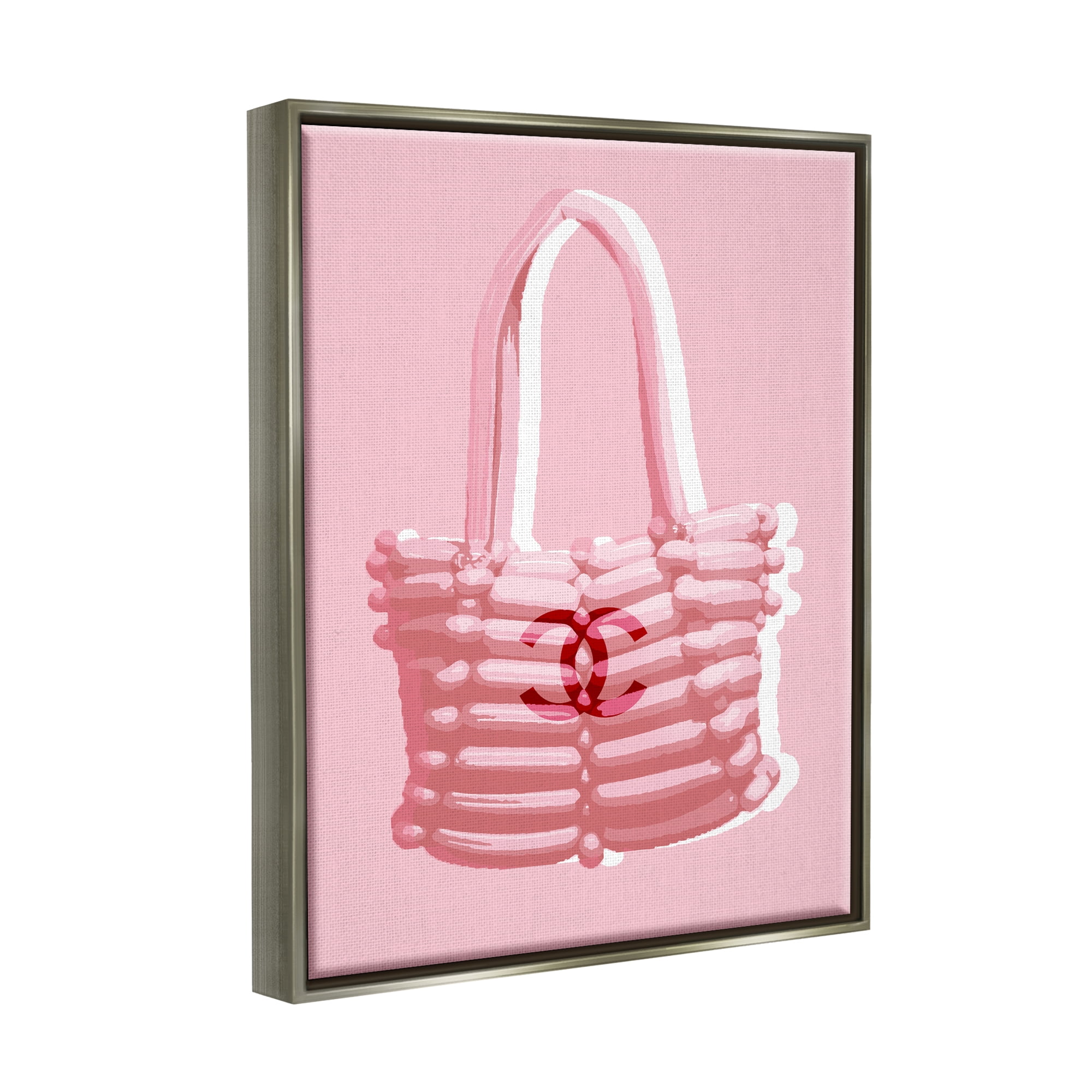 Stupell Industries Pink Balloon Purse Abstract Painting Gray Floater Framed Art Print Wall Art, 17 x 21