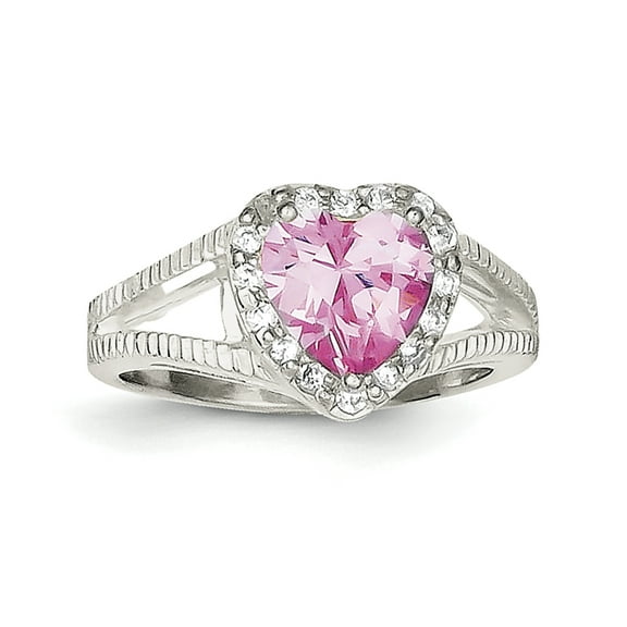 Sterling Silver Pink Cubic Zirconia Heart Ring