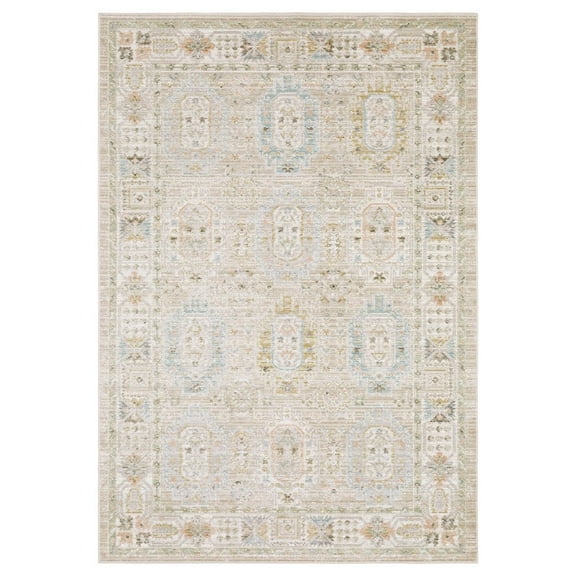 Oriental Weavers Cavett Area Rug - CAV04 - 6'7" x 9'6" - in Beige/ Blue - Vintage Inspired, Stain Resistant, Family and Pet Friendly , Dining, Living Room Rug