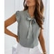thumbnail image 2 of Blusa de punto con manga casquillo, elegante, informal, a la moda, con volantes y lazo atado, Top con manga casquillo para mujer, gris L, 2 of 5