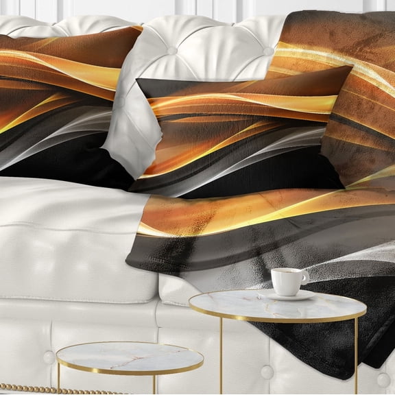 Designart Gold Silver Inward Lines - Abstract Throw Pillow - 12x20