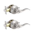 thumbnail image 1 of Knobonly Lot de 2 Poignées de Porte d'Entrée en Nickel Satiné à Clé Identique, Levier de Porte d'Entrée Extérieur Réversible Style Ondulé à Clé, 1 of 5